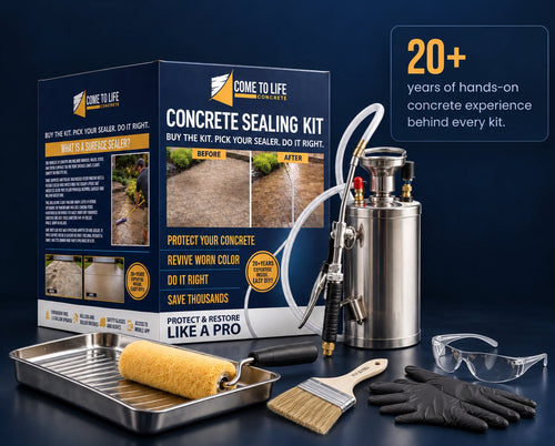 Concrete sealing kit with stainless steel sprayer and application tools